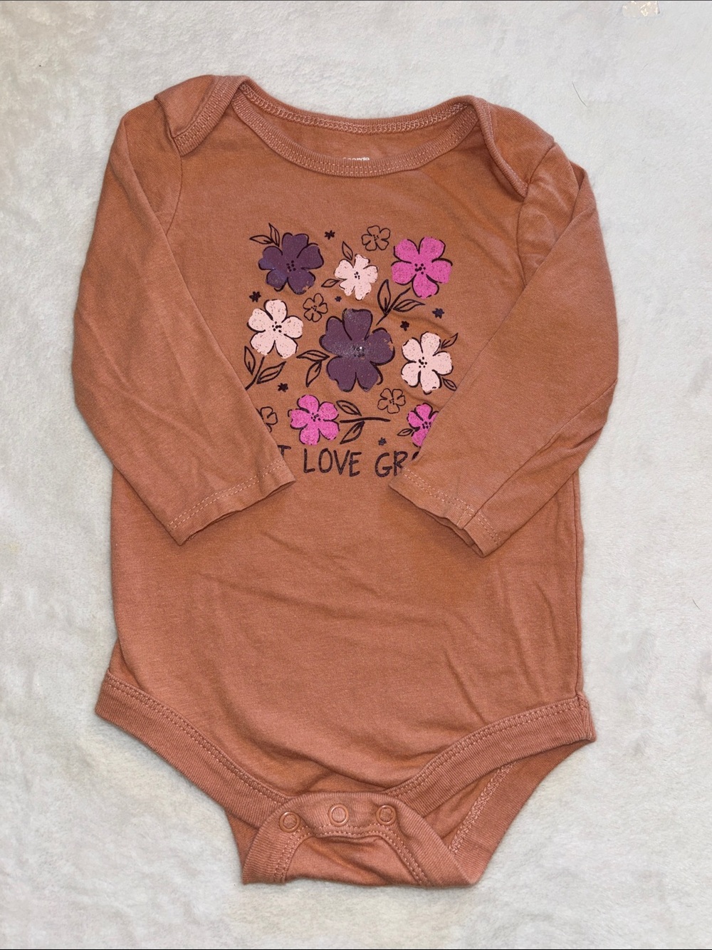 (3 for $10) George Rust Pink Long-Sleeve Floral Bodysuit 6-12 months baby girl